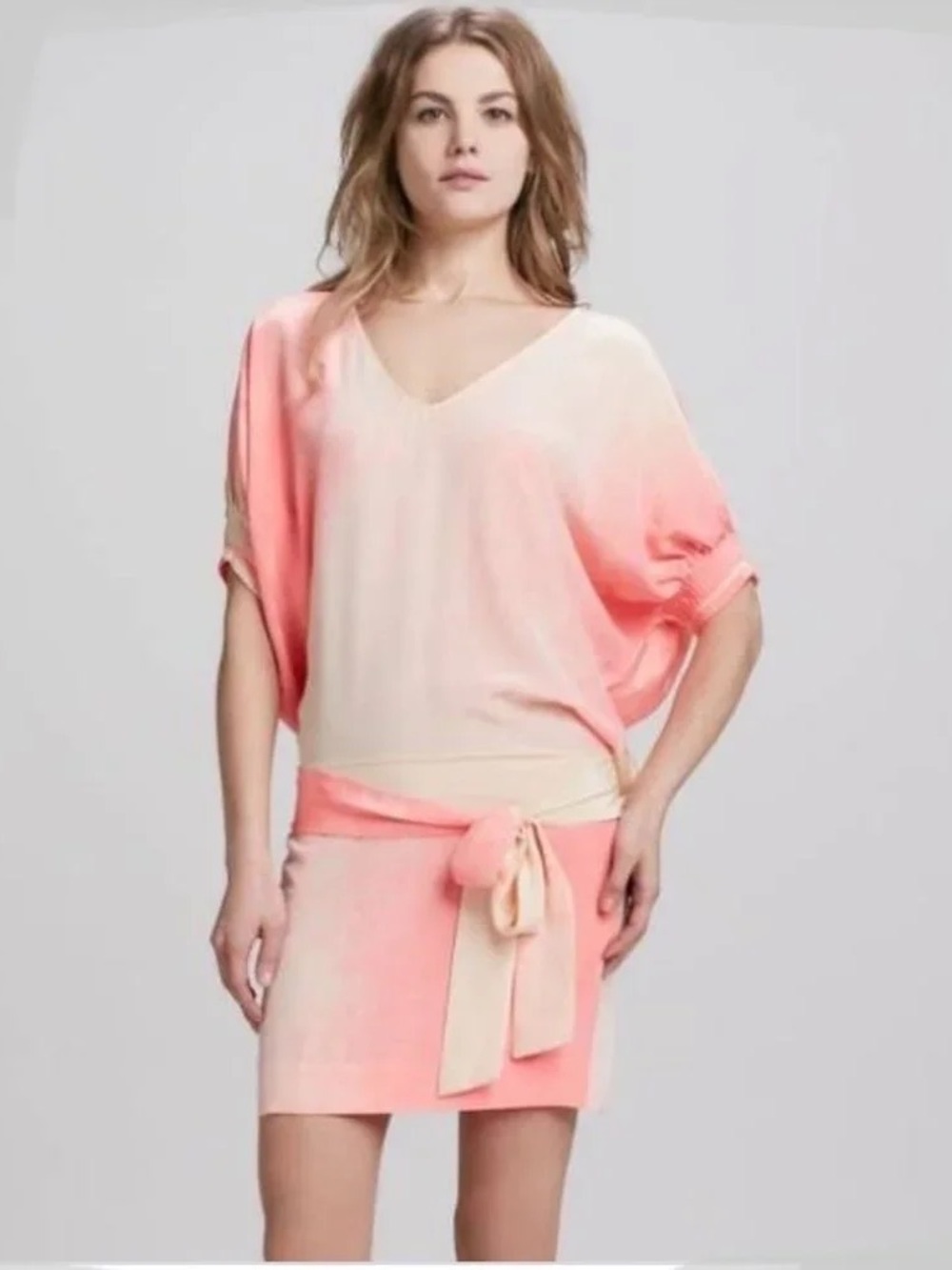 Diane von Furstenberg Edna Silk Ombre Drop Waist Dress Peach Cream 4